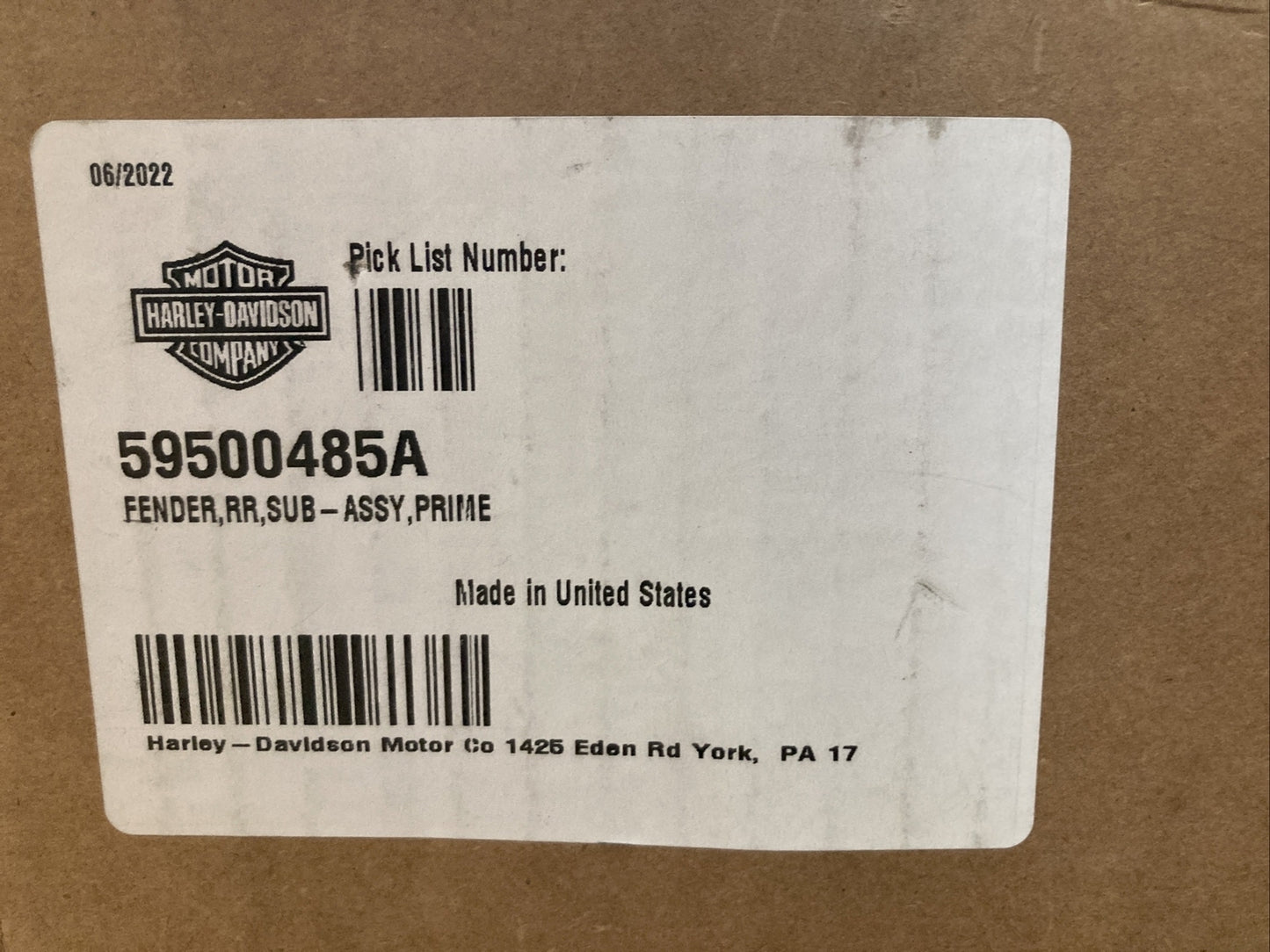 NEW GENUINE HARLEY DAVIDSON 59500485A FENDER,RR,SUB-ASSY,PRIME