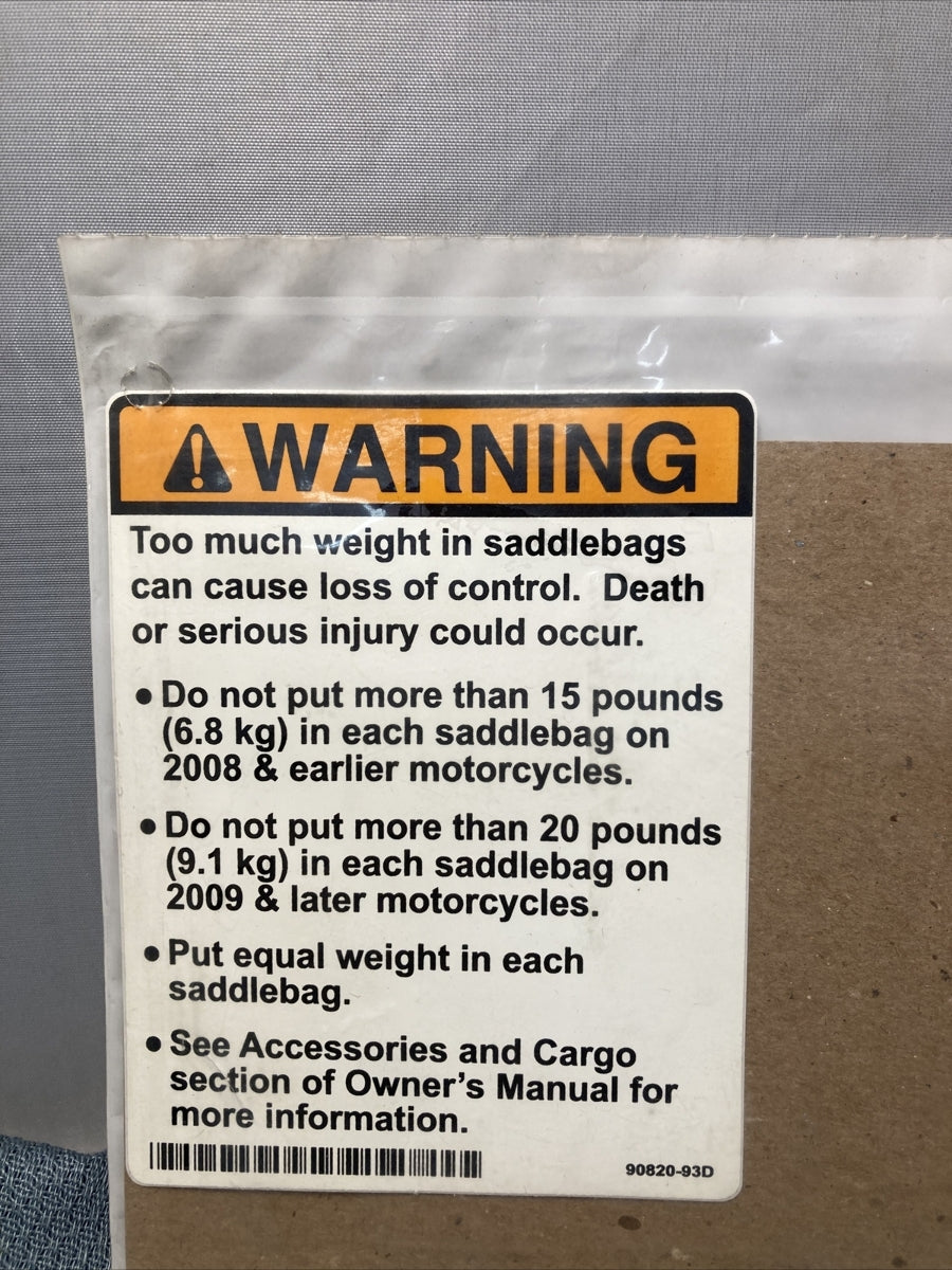 NEW GENUINE HARLEY DAVIDSON 90820-93D LABEL, SADDLEBAG