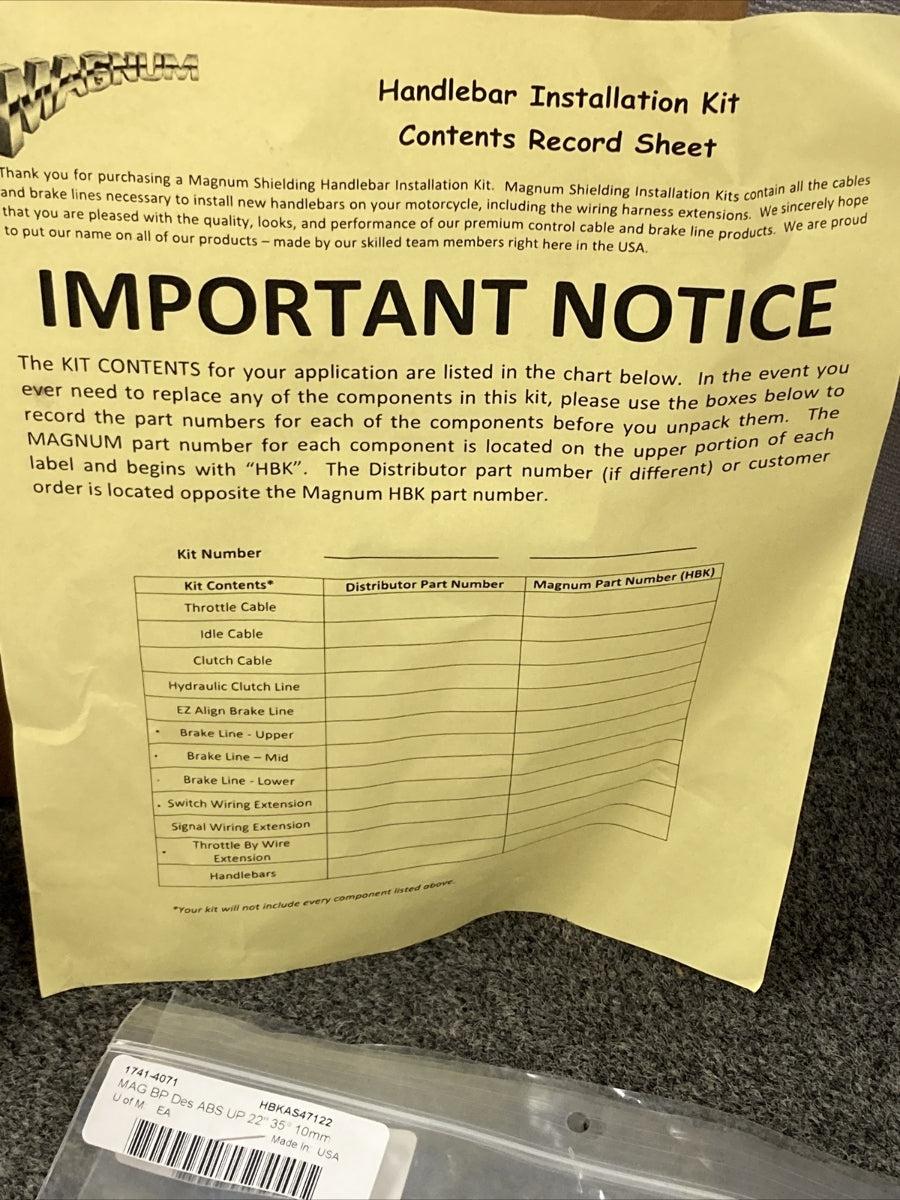 NEW MAGNUM 487321 BP CONTROL CABLE KIT 0610-1023 INCOMPLETE KIT