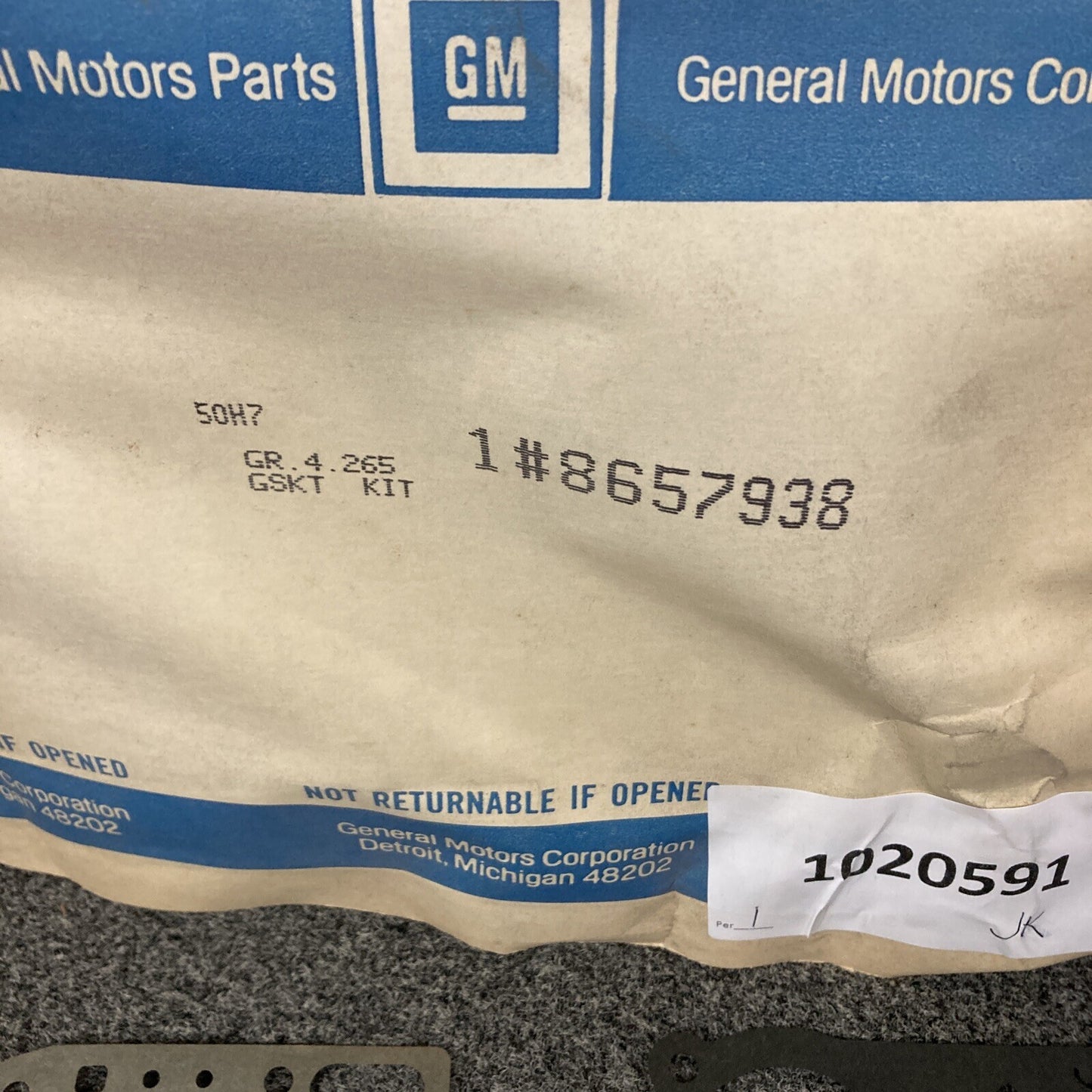 NEW GENUINE GM 8657938 GASKET KIT, TRANSMISSION MAIN CONTROL VALVE BODY GR 4.265