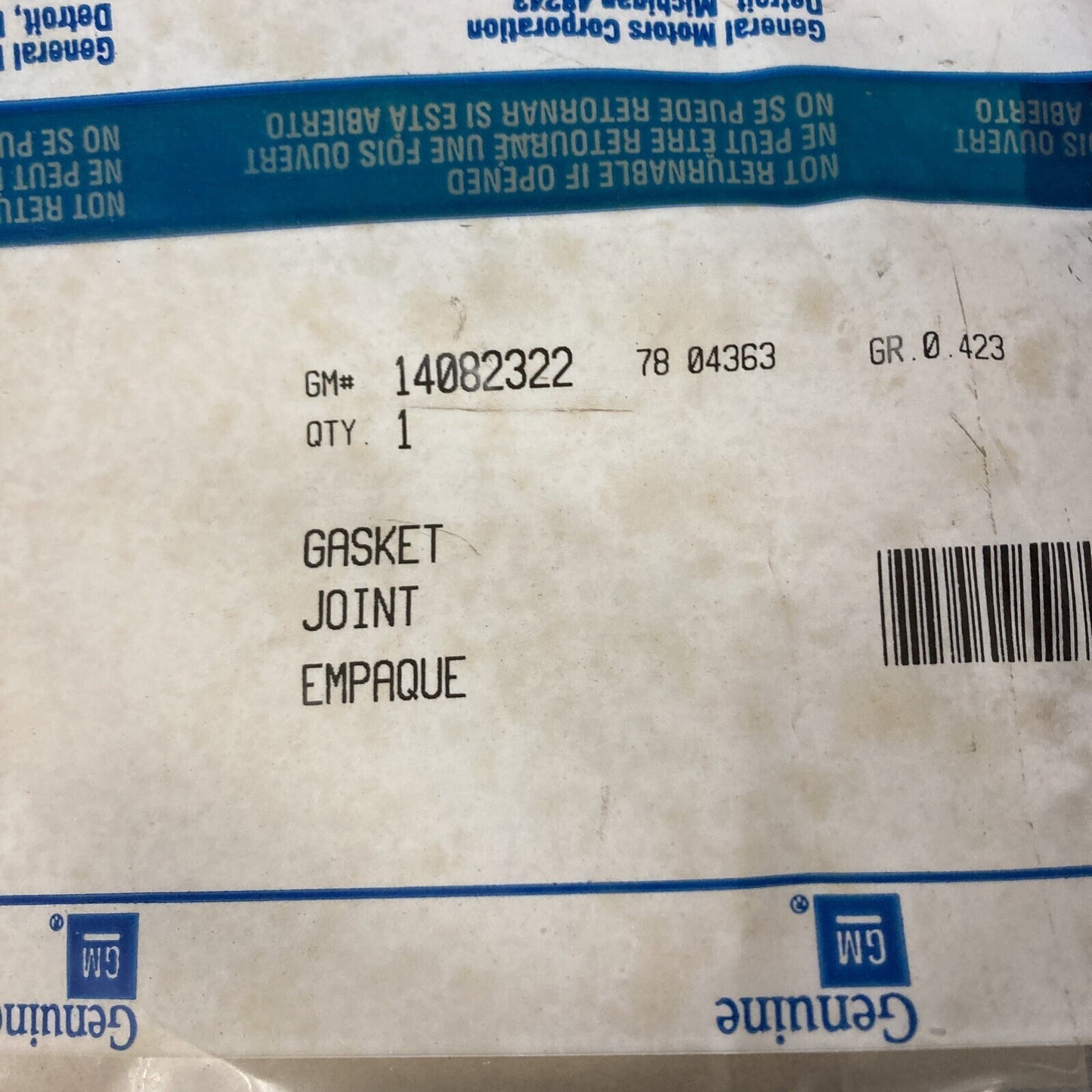 NEW GENUINE GM 14082322 GASKET, VALVE ROCKER COVER 1984-1992 GR 0.423