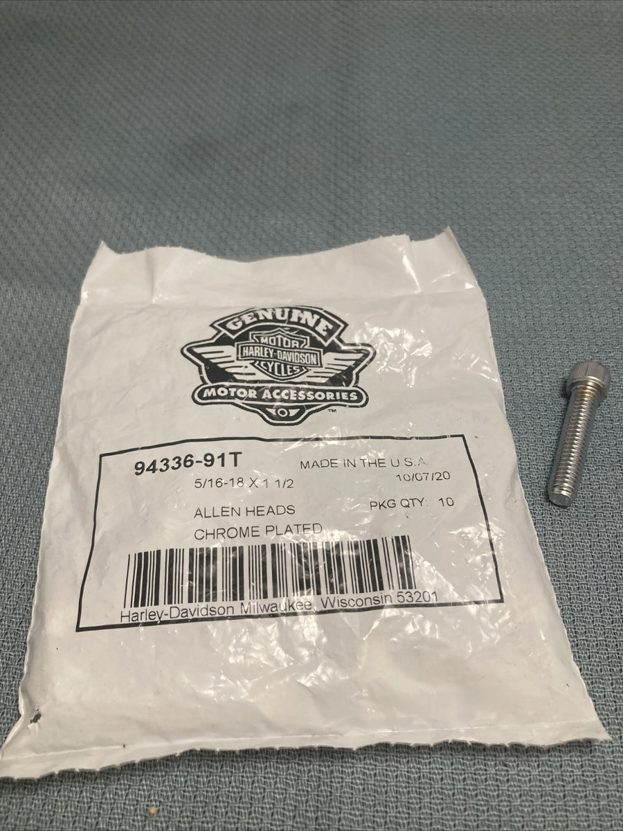 NEW GENUINE HARLEY DAVIDSON 94336-91T ALLEN HEADS CHRM PLTD 5/16-18 X 1 1/2
