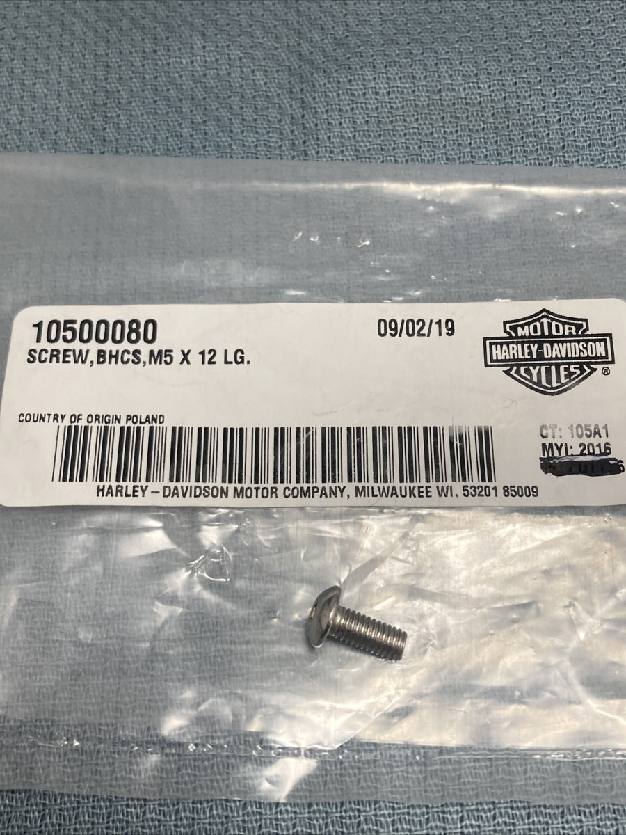 NEW GENUINE HARLEY DAVIDSON 10500080 SCREW, BHCS, M5 X 12 LG.
