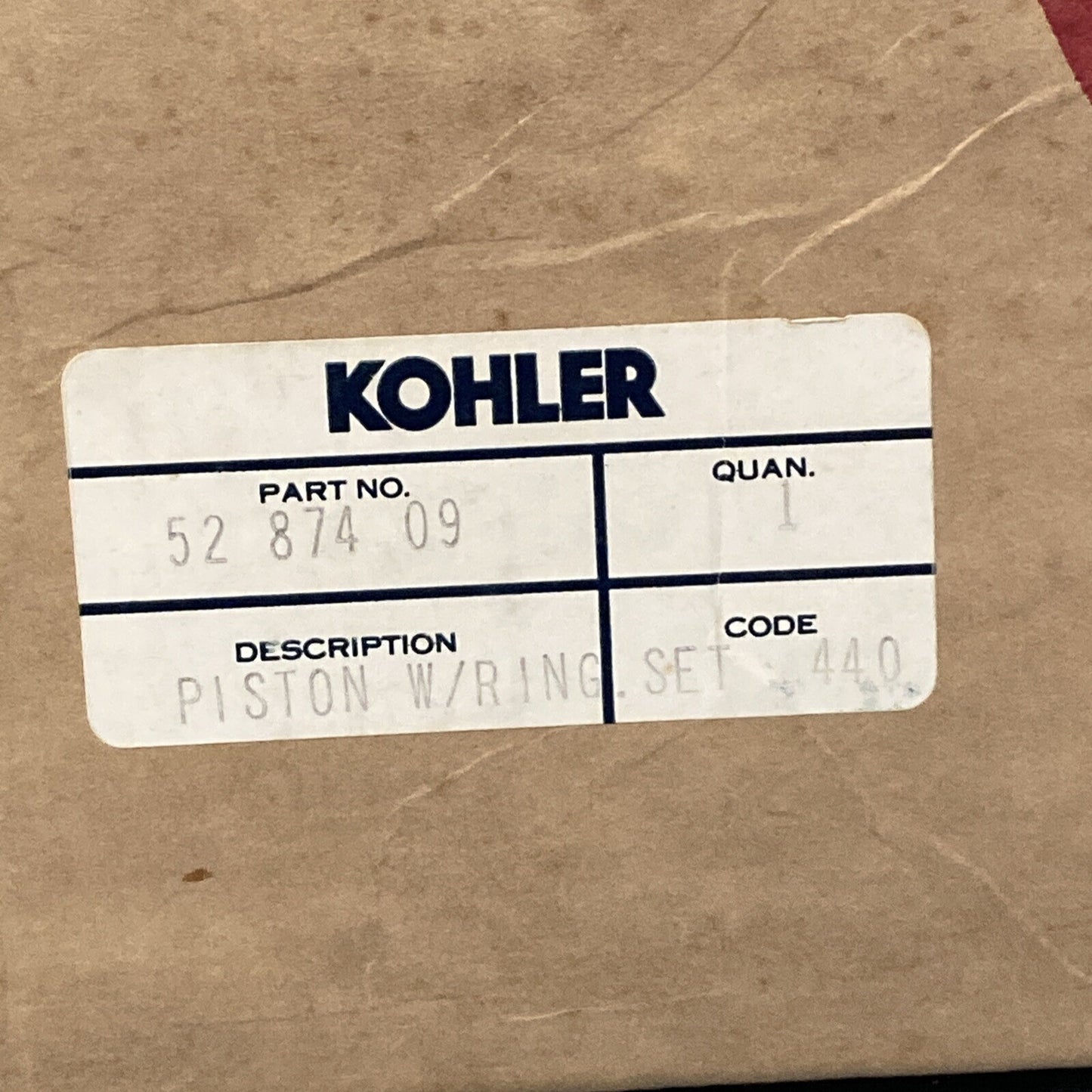 NEW GENUINE KOHLER 52 874 09 KIT, PISTON ASSEMBLY W/RING SET