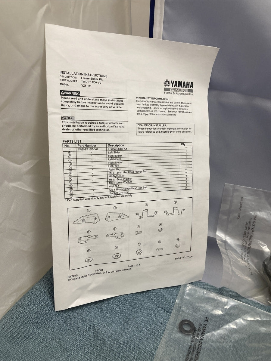 NEW GENUINE YAMAHA 1WD-F11D0-V0 FRAME SLIDER KIT