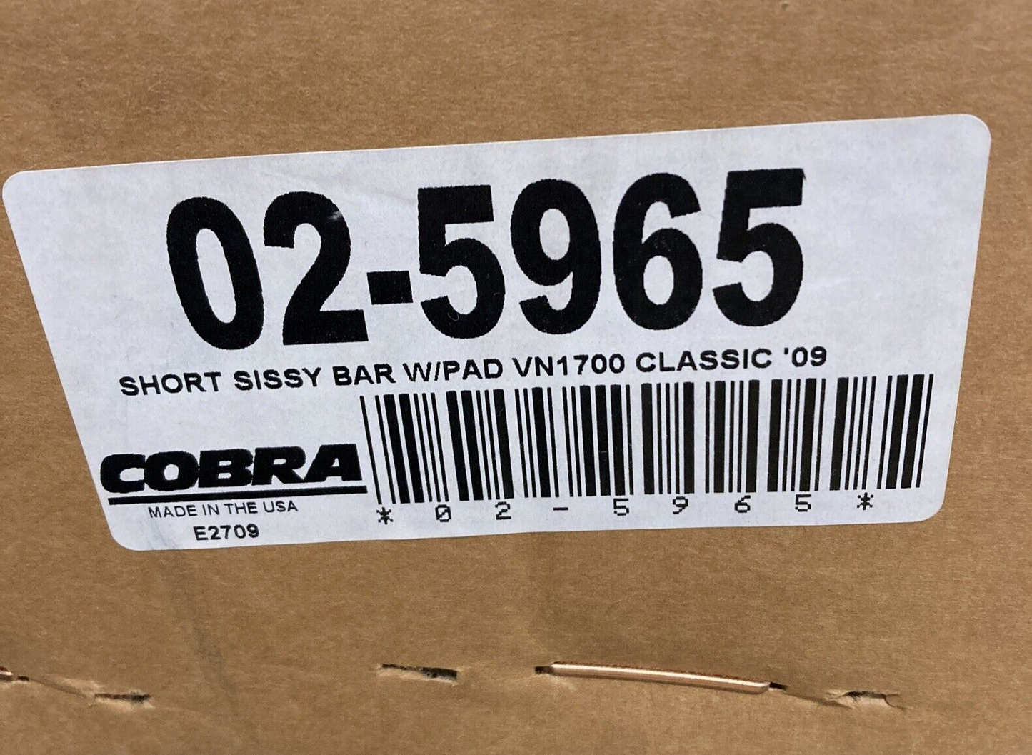 NEW COBRA 02-5965 SHORT SISSY BAR W/PAD VN1700 CLASSIC '09