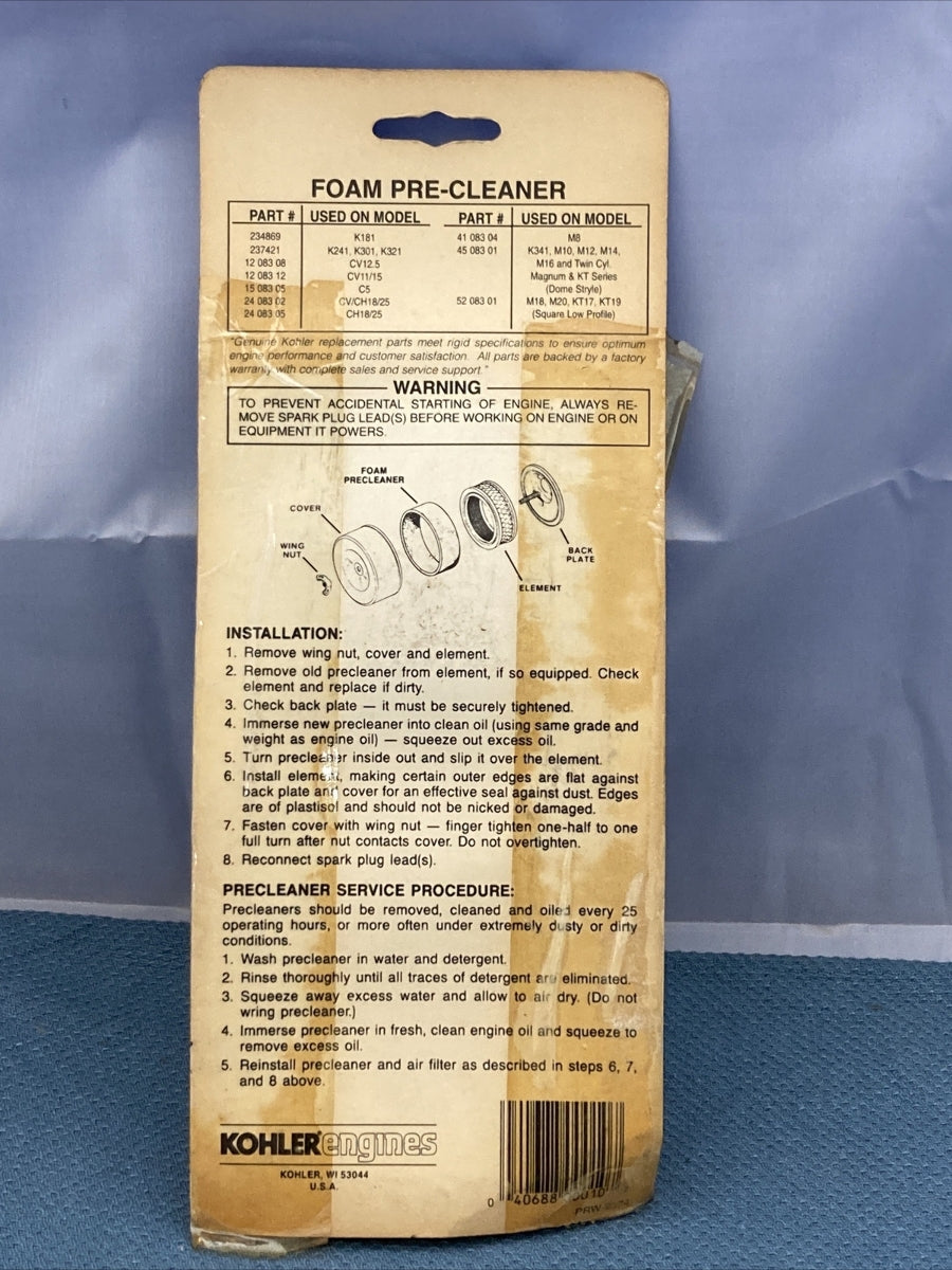 NEW GENUINE KOHLER 234869 FOAM PRE-CLEANER