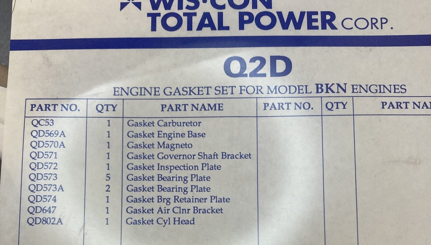 NEW GENUINE WIS-CON TOTAL POWER Q2D GASKET SET