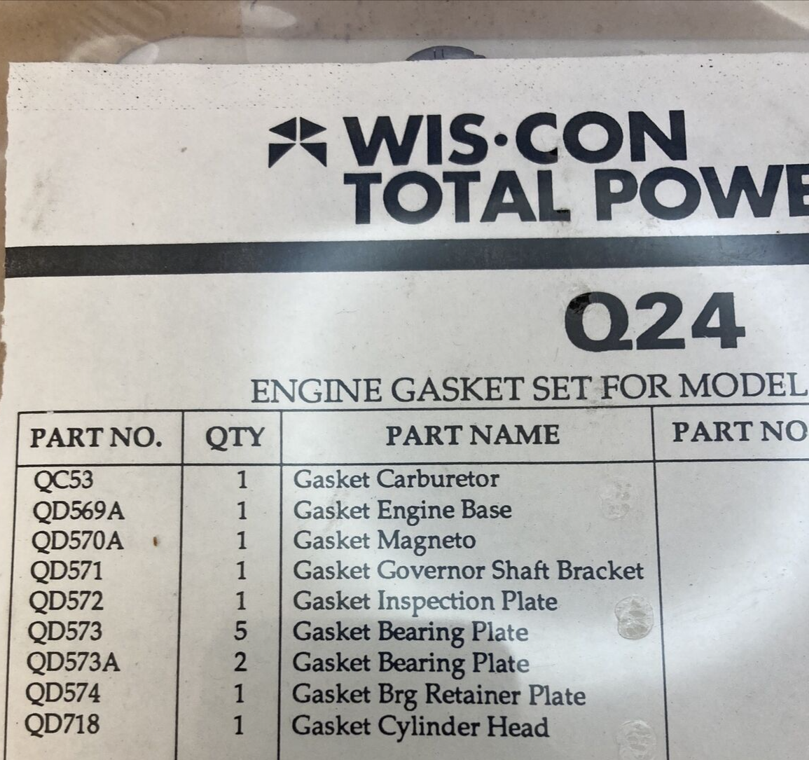 NEW GENUINE WIS-CON TOTAL POWER Q24 GASKET SET