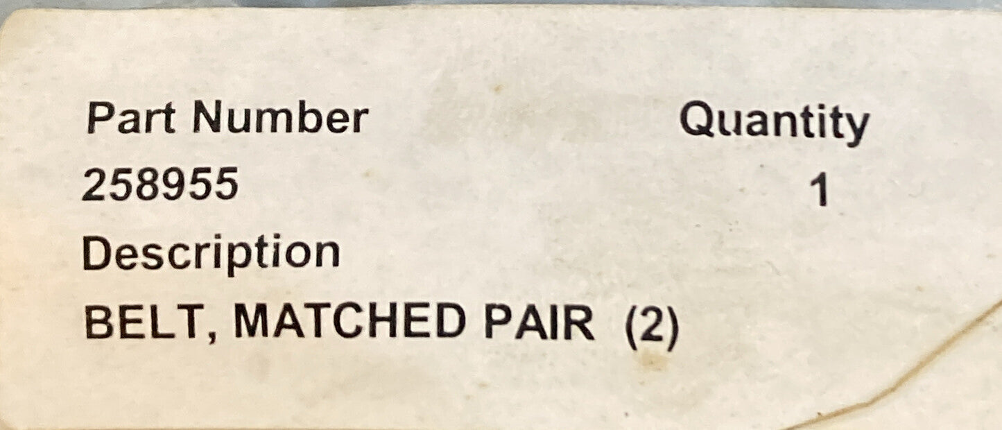 QTY 2 NEW GENUINE KOHLER 258955 BELT, MATCHED PAIR