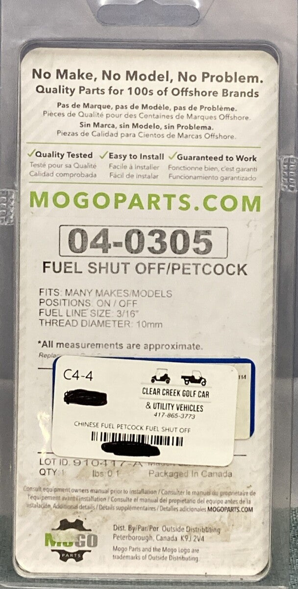 NEW MOGO PARTS 04-0305 FUEL SHUT OFF PETCOCK