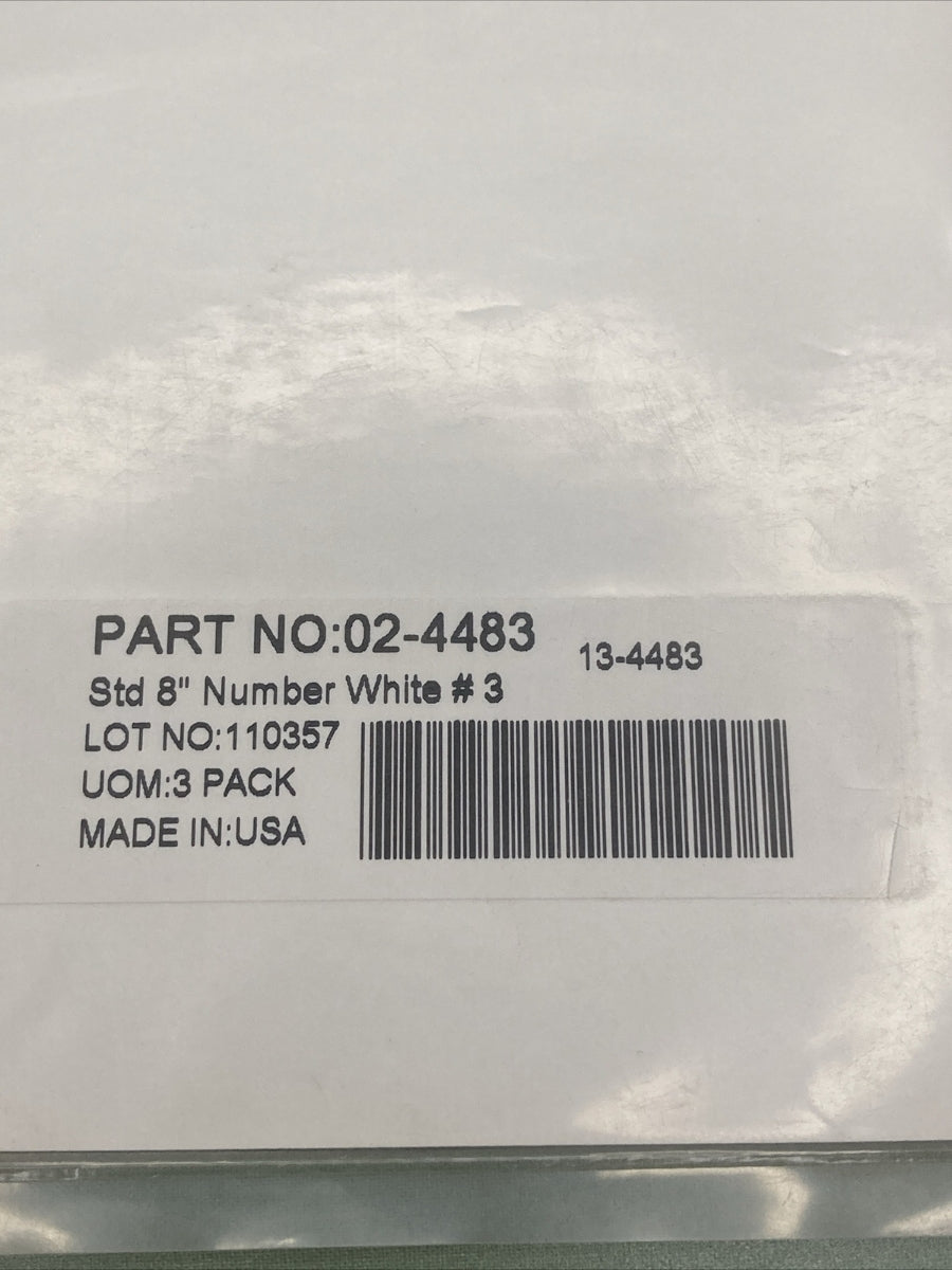 QTY 2 NEW FACTORY EFFEX 02-4483 3 PK STD 8" NUMBER WHITE # 3 4 MIL