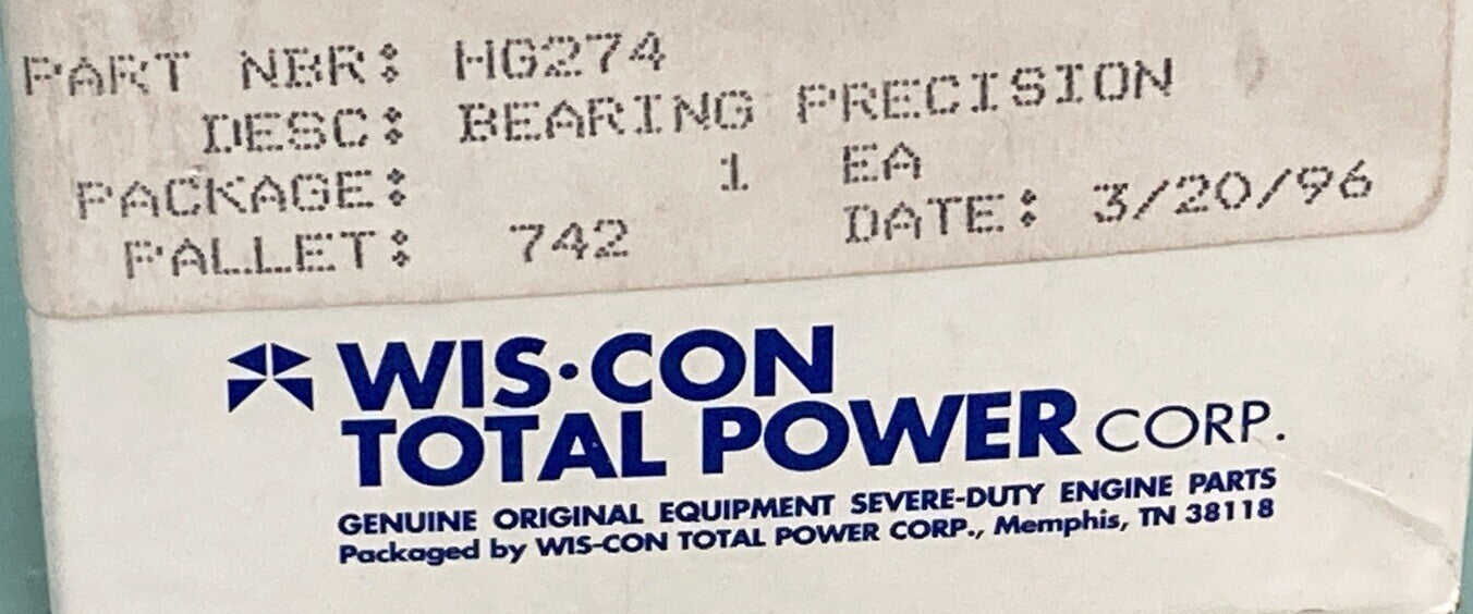 NEW GENUINE WIS-CON TOTAL POWER HG274 BEARING PRECISION