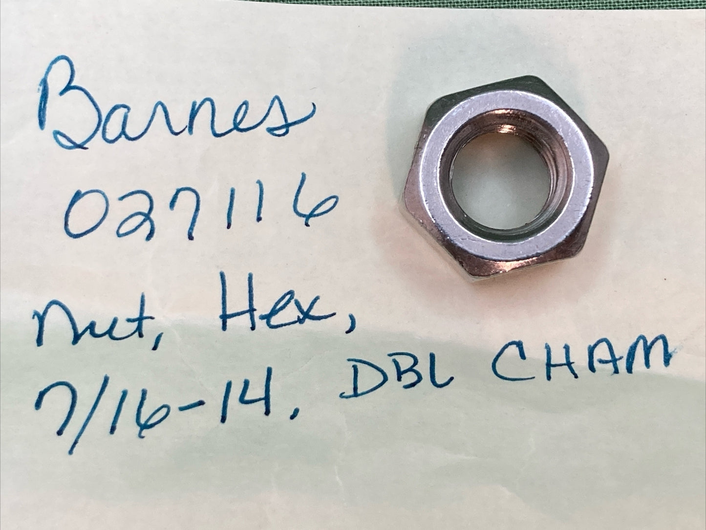 QTY 60 NEW REPLACES BARNES 027116 NUT, HEX, 7/16-14, DBL CHAM