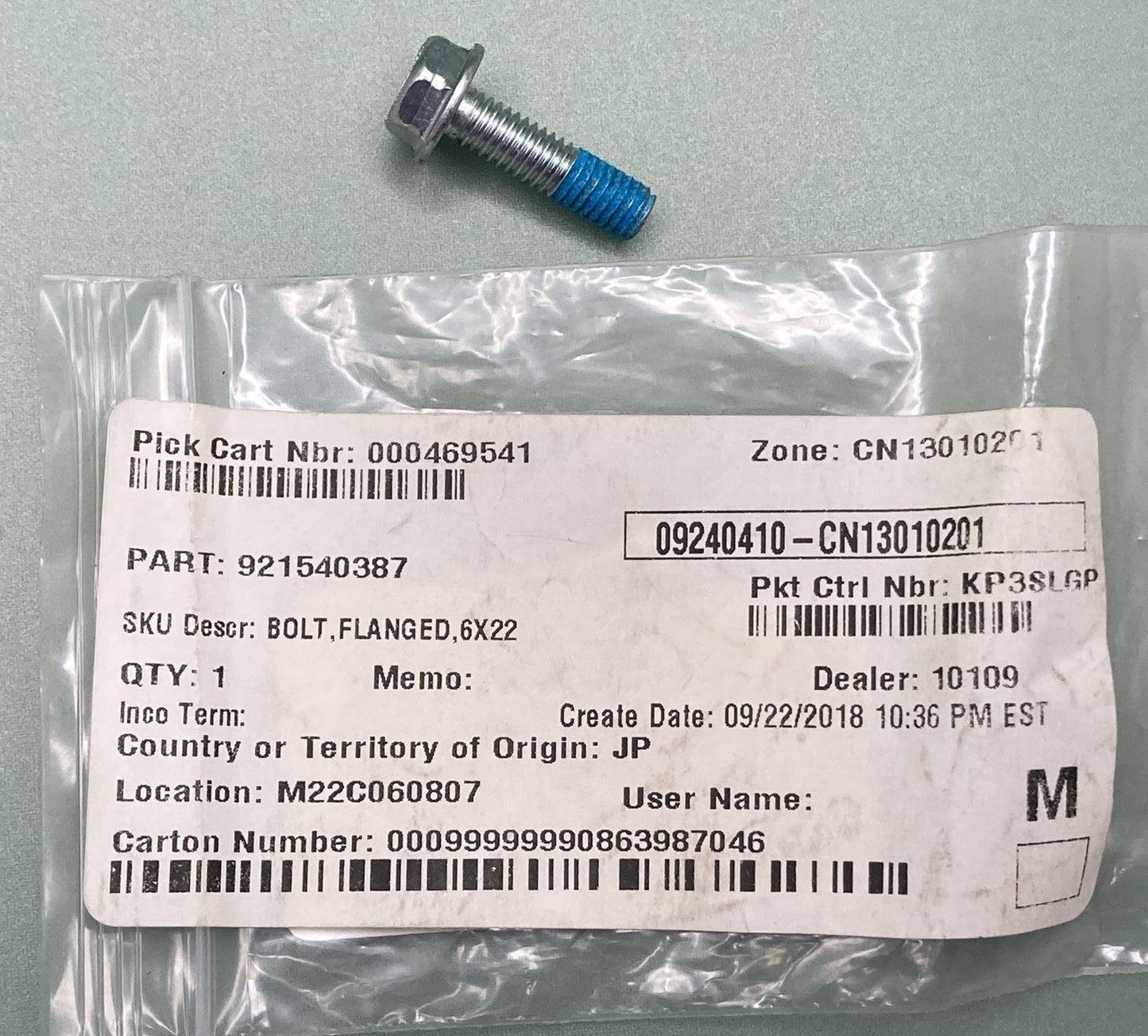 NEW REPLACES KAWASAKI 92154-0387 Bolt, Flanged, 6X22