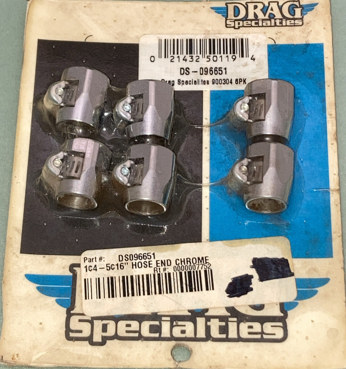 NEW DRAG SPECIALTIES DS-096651 CHROME HOSE END 1/4 - 5/16" KIT