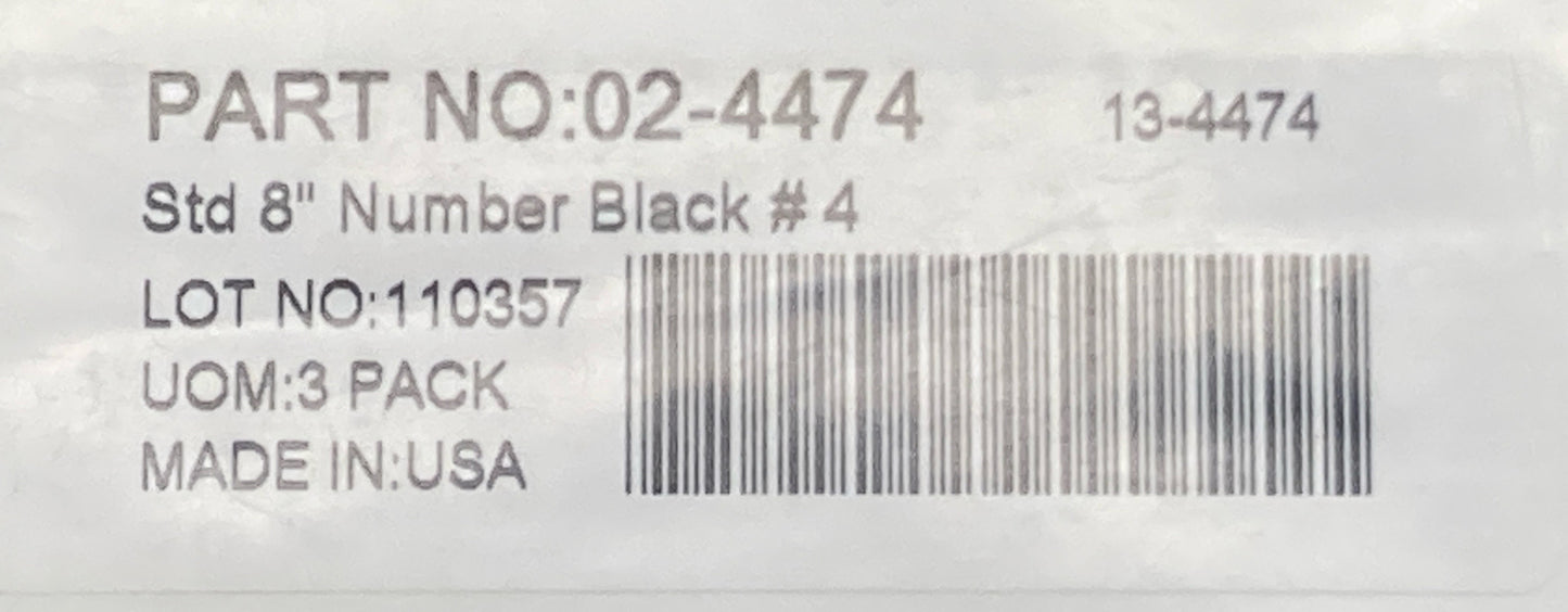 NEW 3 PACK FACTORY EFFEX 02-4470 02-4474 4 MIL THICK STD 8" NUMBER BLACK #0, #4