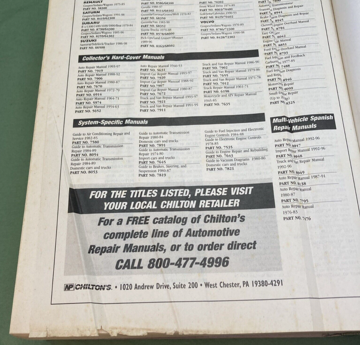 GENUINE CHILTON'S 7921 TRUCK & VAN SERVICE MANUAL 1993-1997