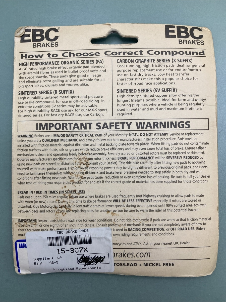 NEW EBC BRAKES FA307X Brake Pads HIGH PERFORMANCE X-Series MOTORCYCLE & ATV