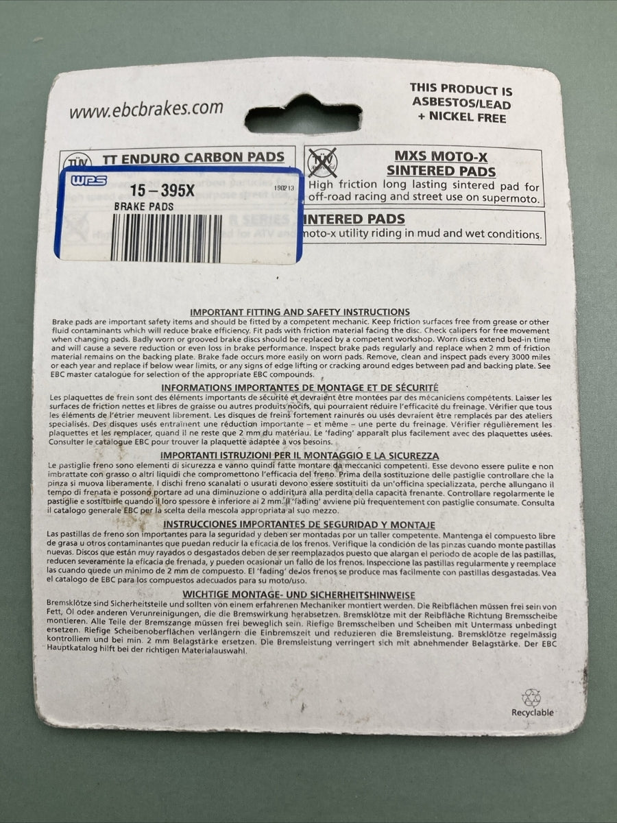 NEW EBC BRAKES FA395X BRAKE PADS HIGH PERFORMANCE OFF ROAD MOTORCYCLE