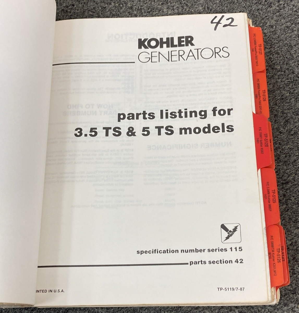 QTY 21 GENUINE KOHLER GENERATORS PARTS LISTING/CATALOG MANUALS