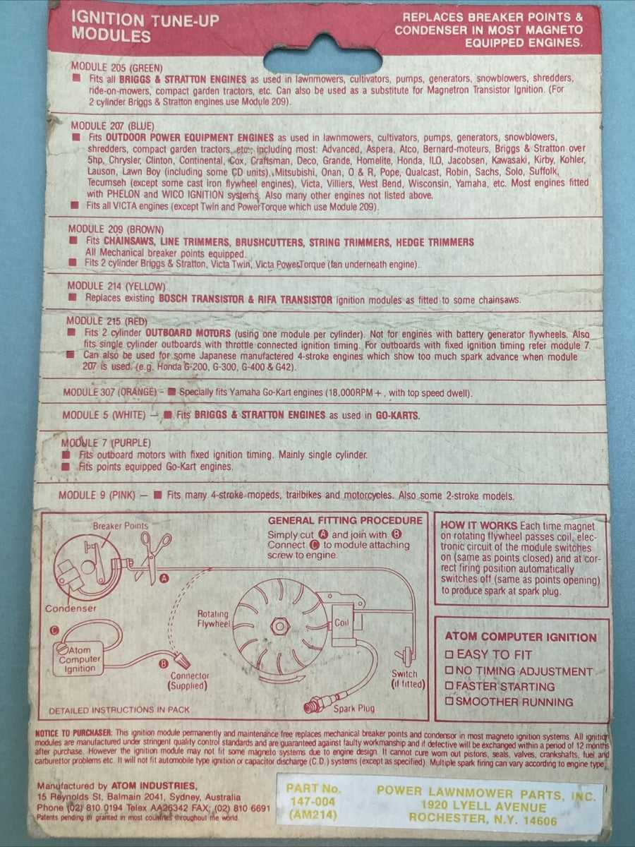 NEW GENUINE ATOM COMPUTER IGNITION MODULE AM214 YELLOW