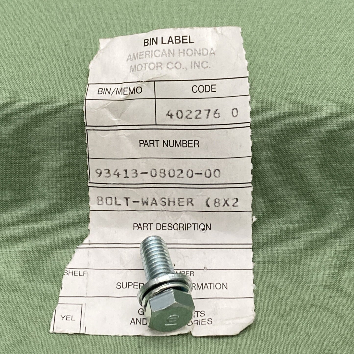 NEW GENUINE HONDA 93413-08020-00 MUFFLER Bolt - Washer (8X20)