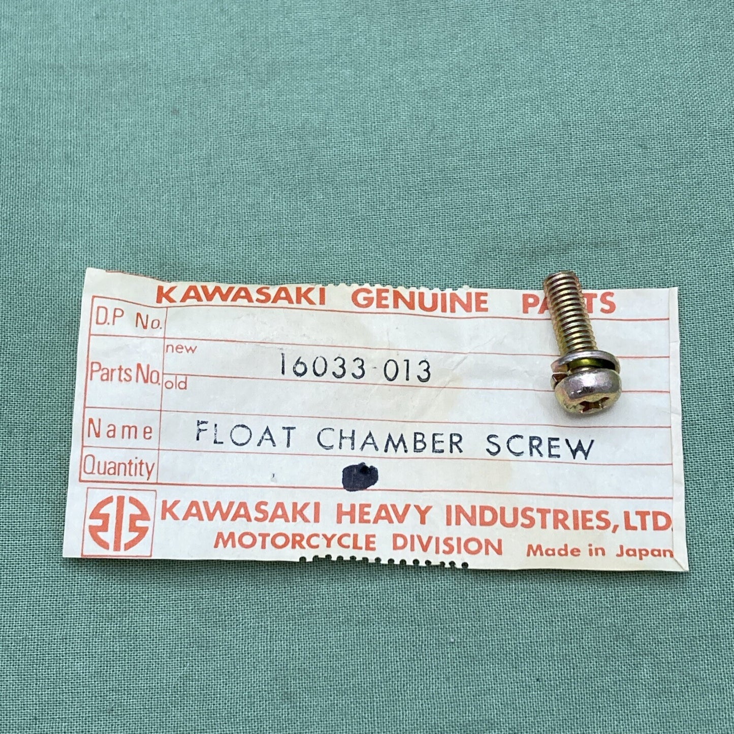 QTY 2 NEW GENUINE KAWASAKI 16033-013 FLOAT CHAMBER SCREW-PAN-WS-CROS 4X14