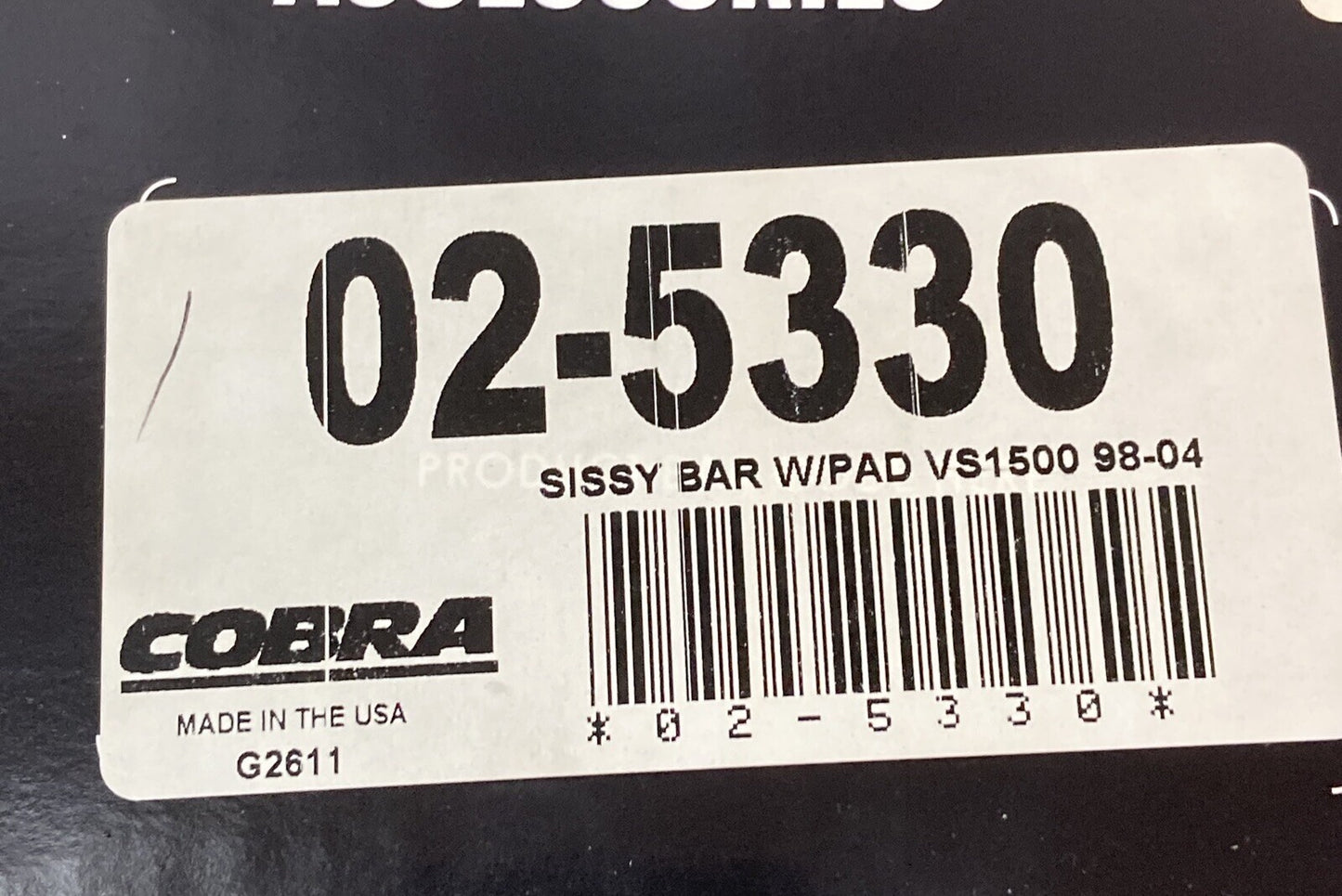 NEW COBRA 02-5330 SISSY BAR W/PAD VS1500 98-04