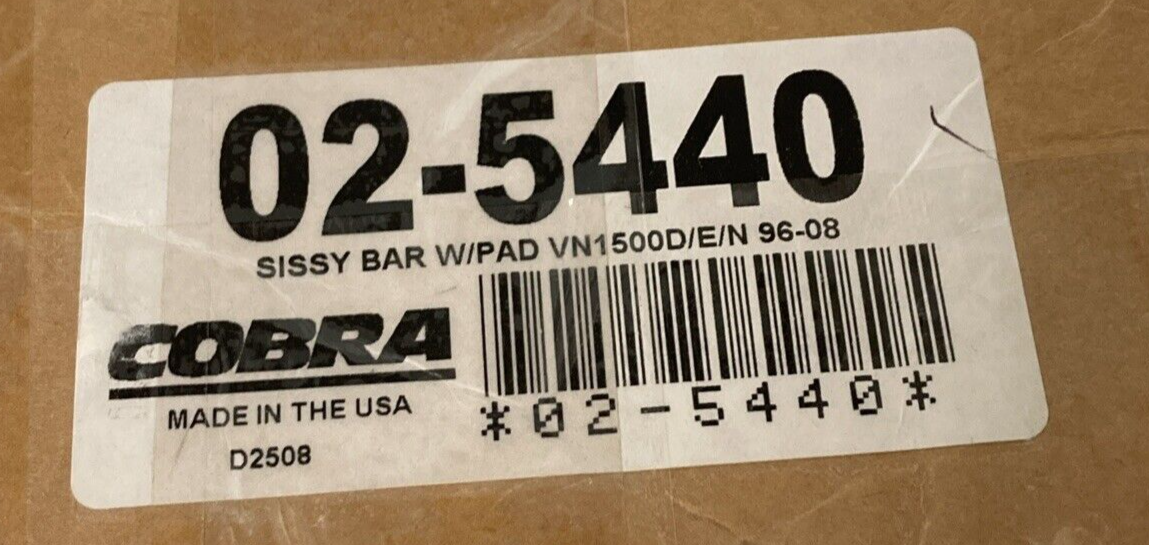 NEW COBRA 02-5440 SISSY BAR W/PAD VN1500D/E/N 96-08
