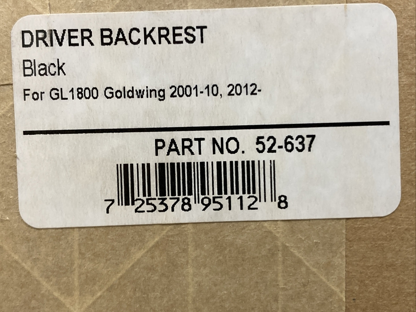 NEW SHOW CHROME 52-637 DRIVER BACKREST KIT FOR HONDA GL1800 BLACK