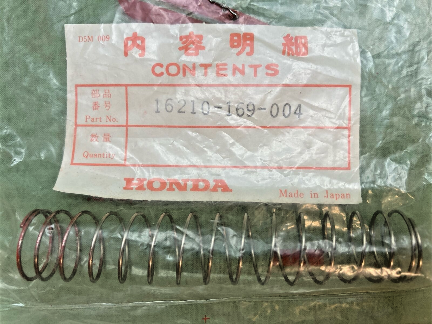 NEW GENUINE HONDA 16210-169-004 SPRING, COMPRESSION COIL (RED)