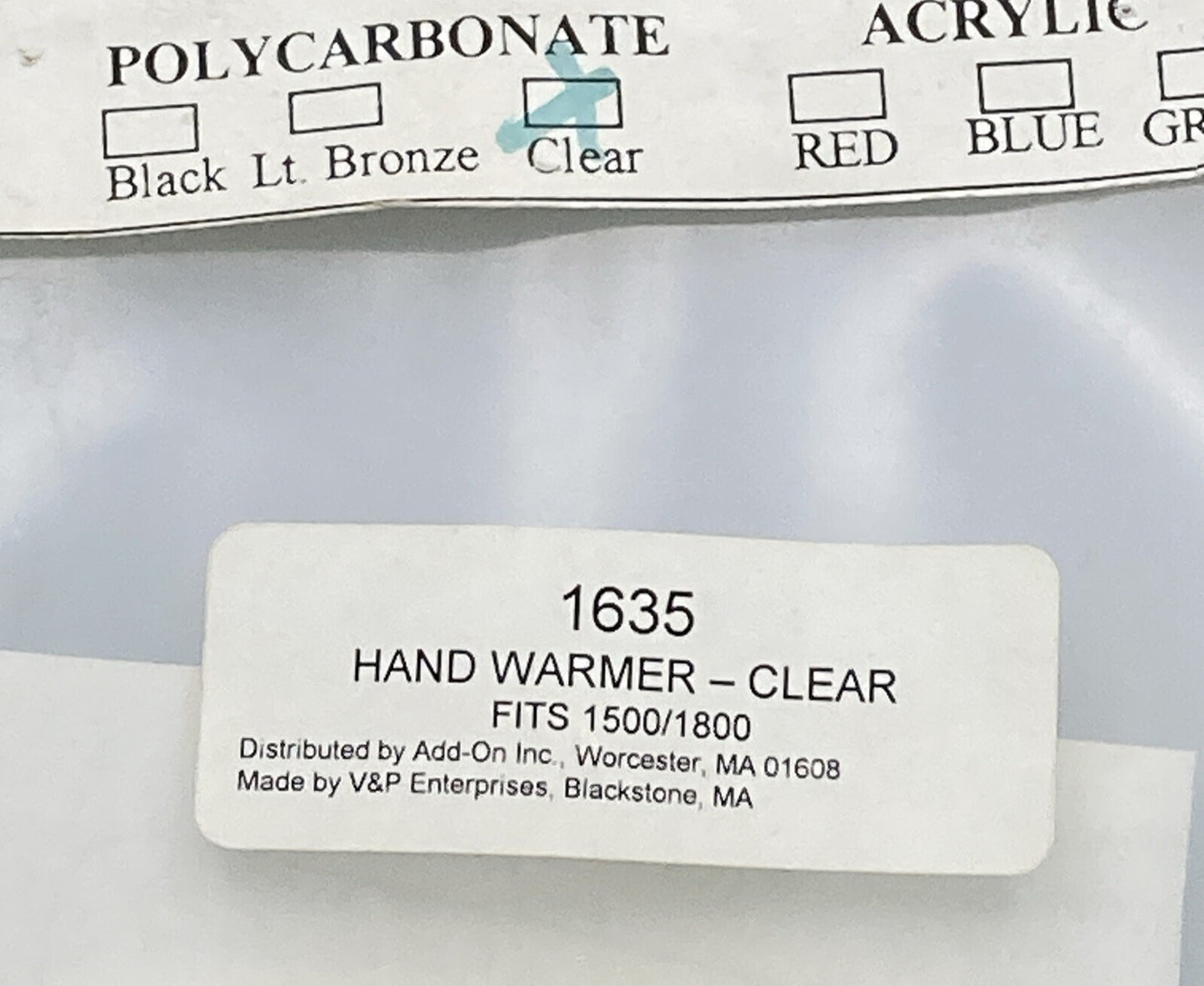 NEW V&P 1635 CLEAR HAND WARMERS HANDLEBAR MOUNTED KIT GL1500/1800