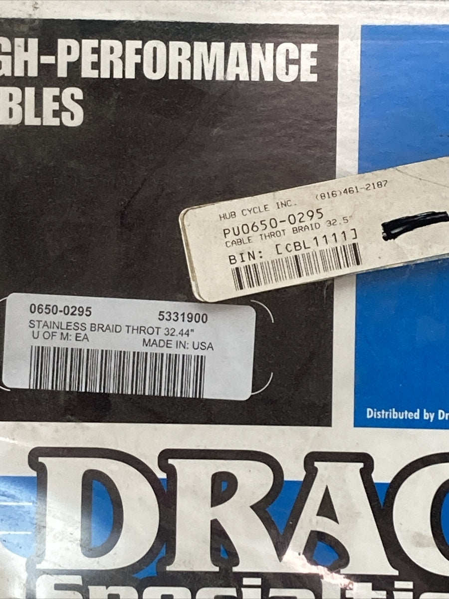 NEW DRAG SPECIALTIES 0650-0295 STAINLESS BRAIDED THROTTLE CABLE 32.44"