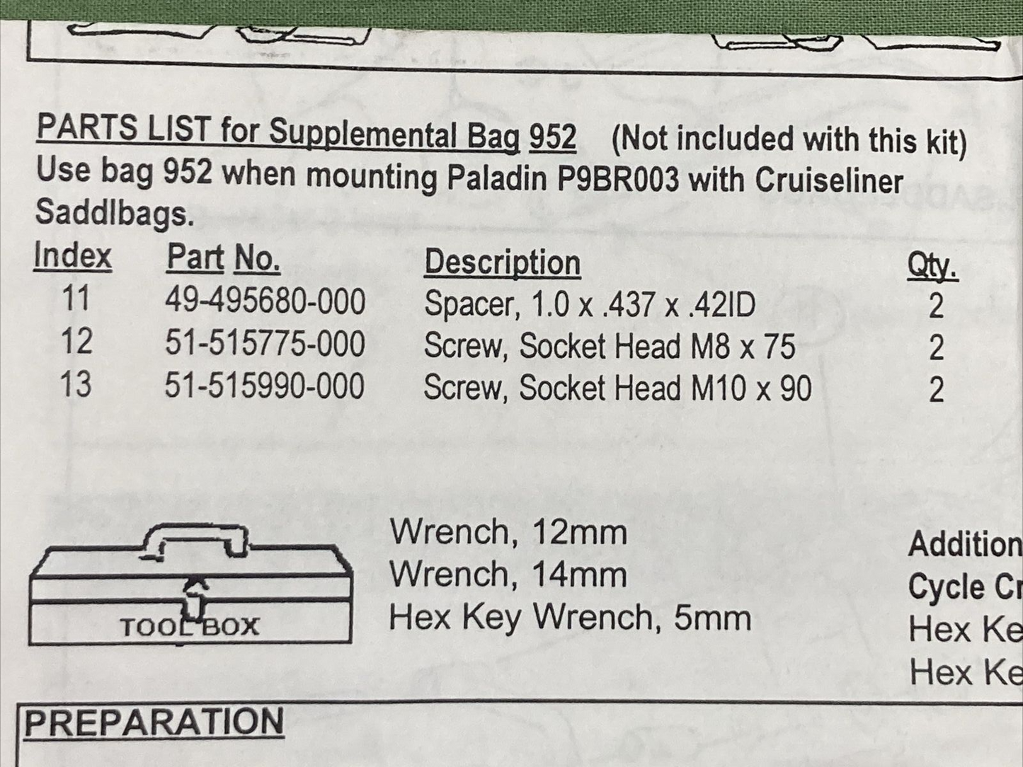 NEW NATIONAL CYCLE BAG #952 PALIDIN P9BR007 CRUISELINER BAG HARDWARE ONLY