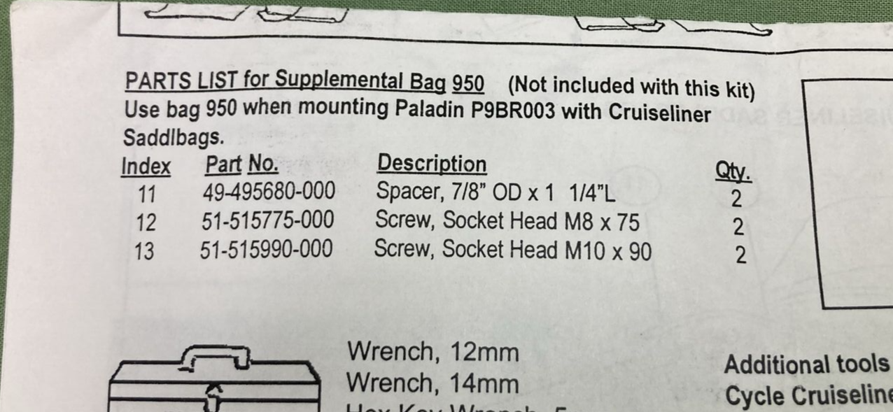 NEW NATIONAL CYCLE BAG #950 PALADIN P9BR003 CRUISELINE BAG HARDWARE ONLY