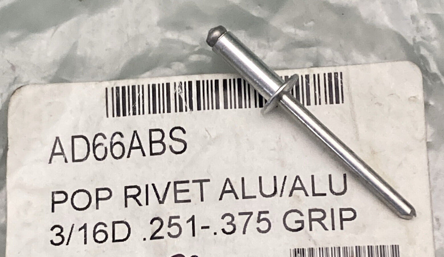 QTY 10 NEW REPLACES PETERBILT AD66ABS 3/16'', .251-.375 POP RIVET ALU/ALU