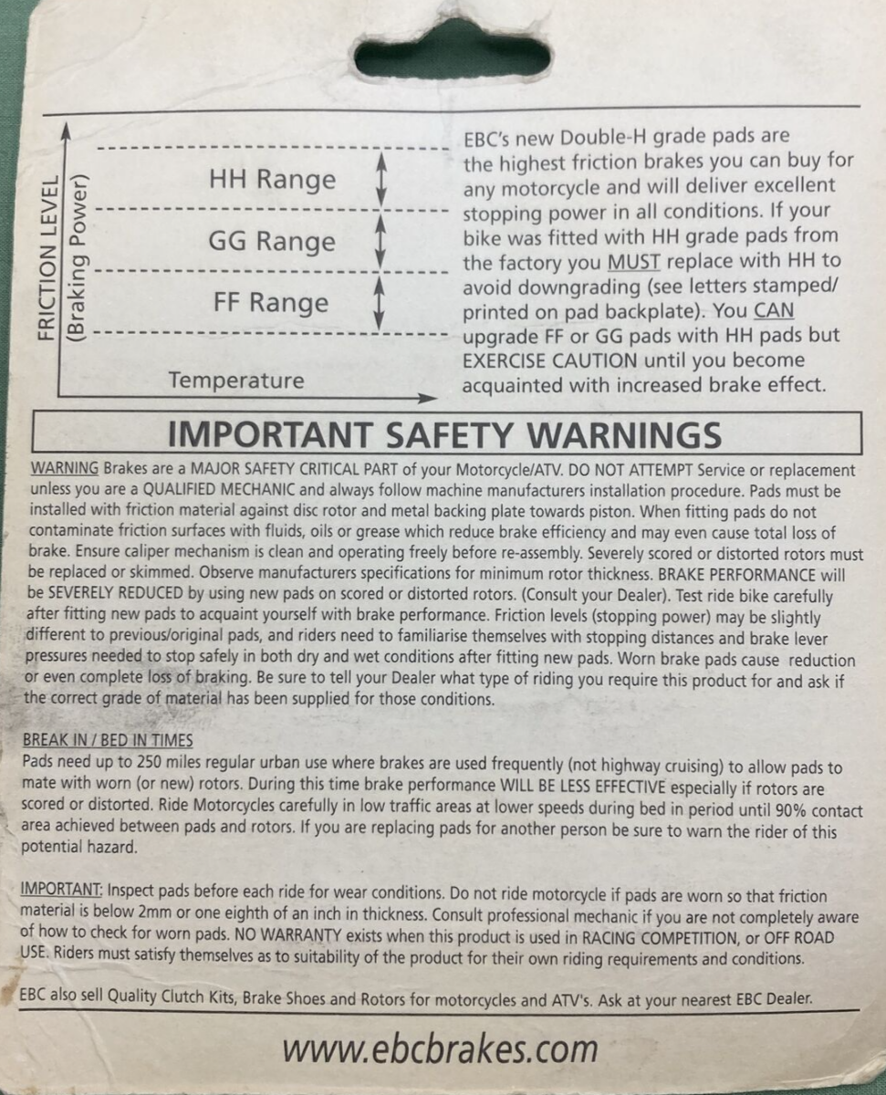 NEW EBC FA150HH DOUBLE-H BRAKE PADS KAWASAKI
