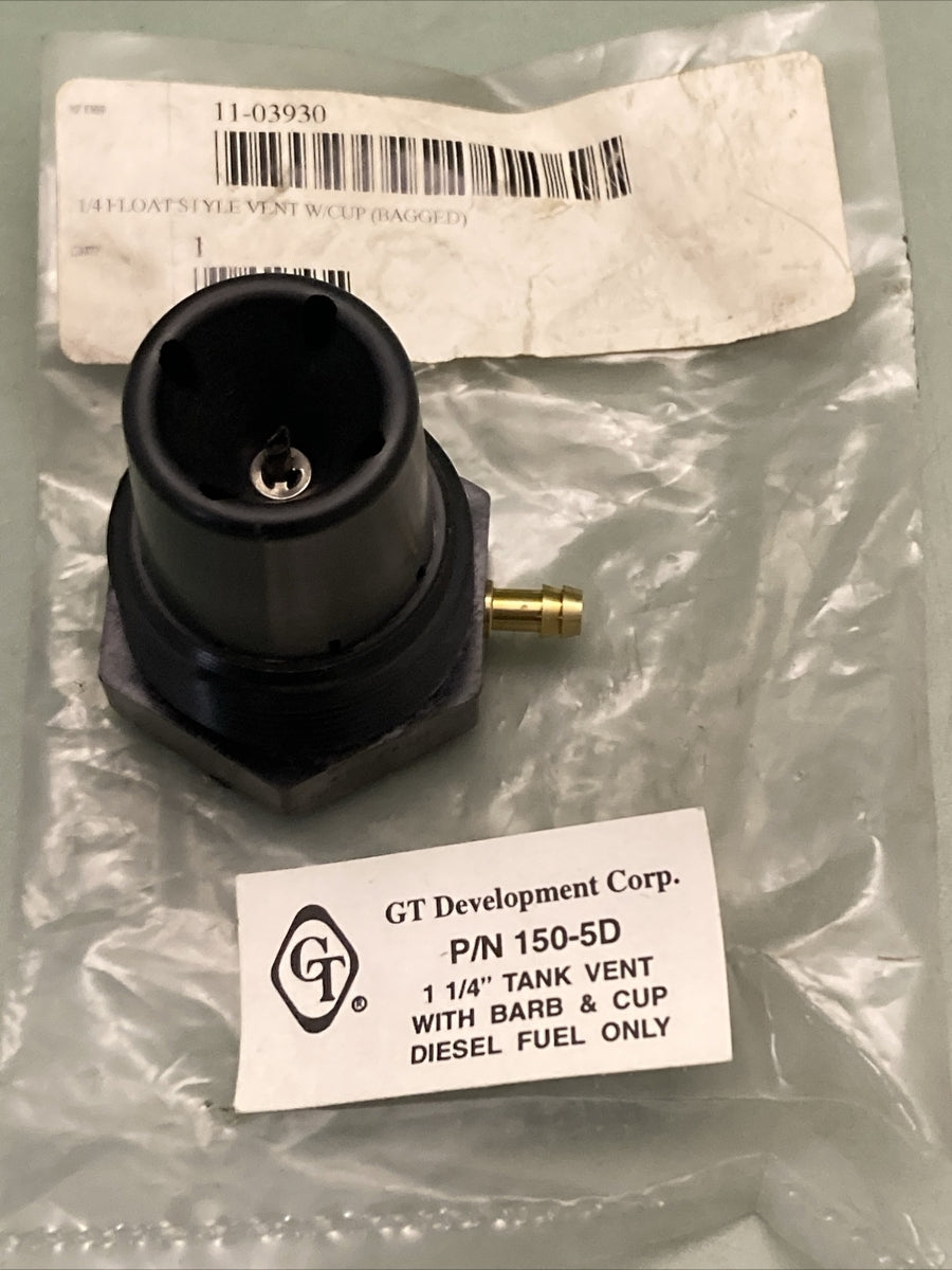 NEW GENUINE GT DEVELOPMENT CORP 150-5D 1 1/4" TANK VENT W/ BARB AND CUP