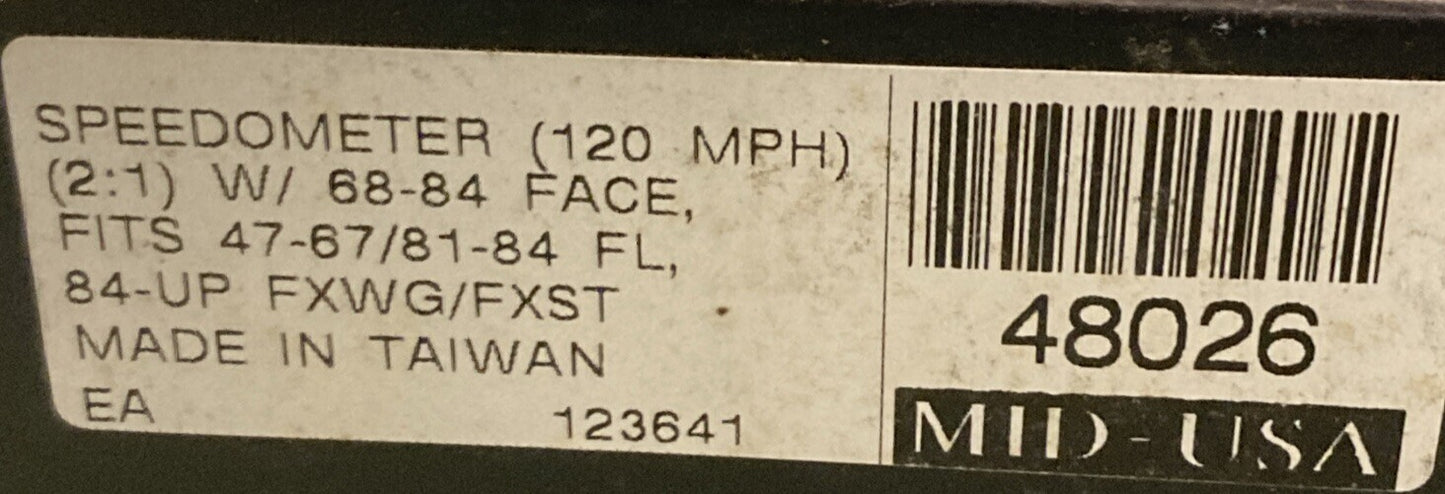 NEW GENUINE MID USA 48026 SPEEDOMETER FITS '47-67 81-84 HARLEY DAVIDSON
