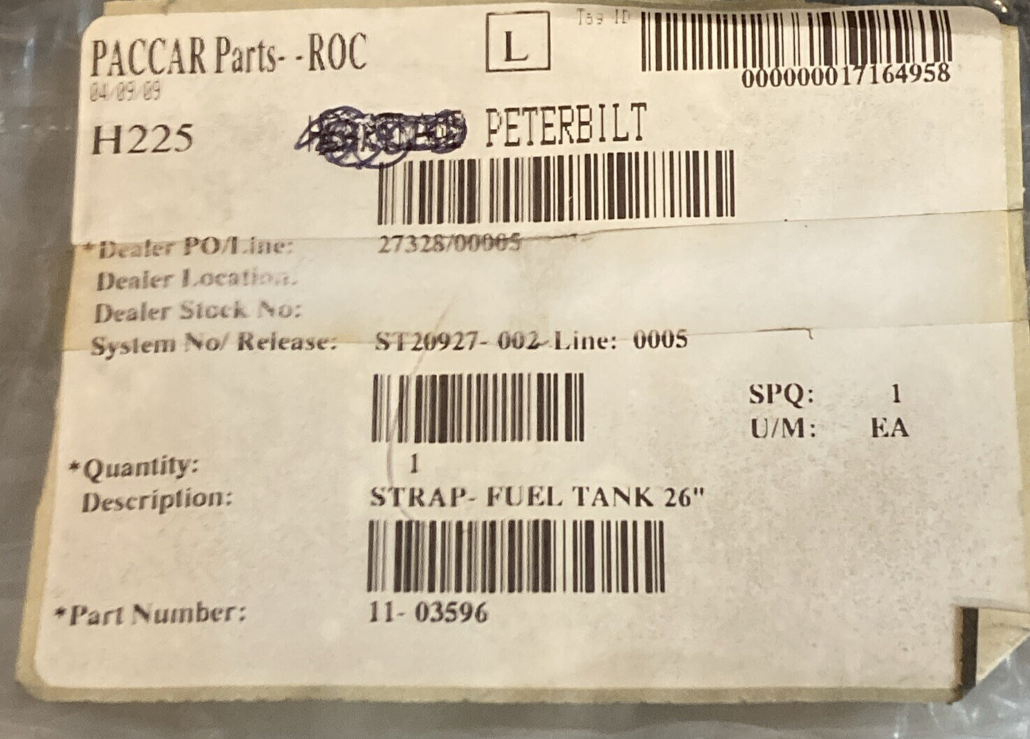 NEW REPLACES PETERBILT 11-03596 FUEL TANK STRAP 26" ALUMINUM