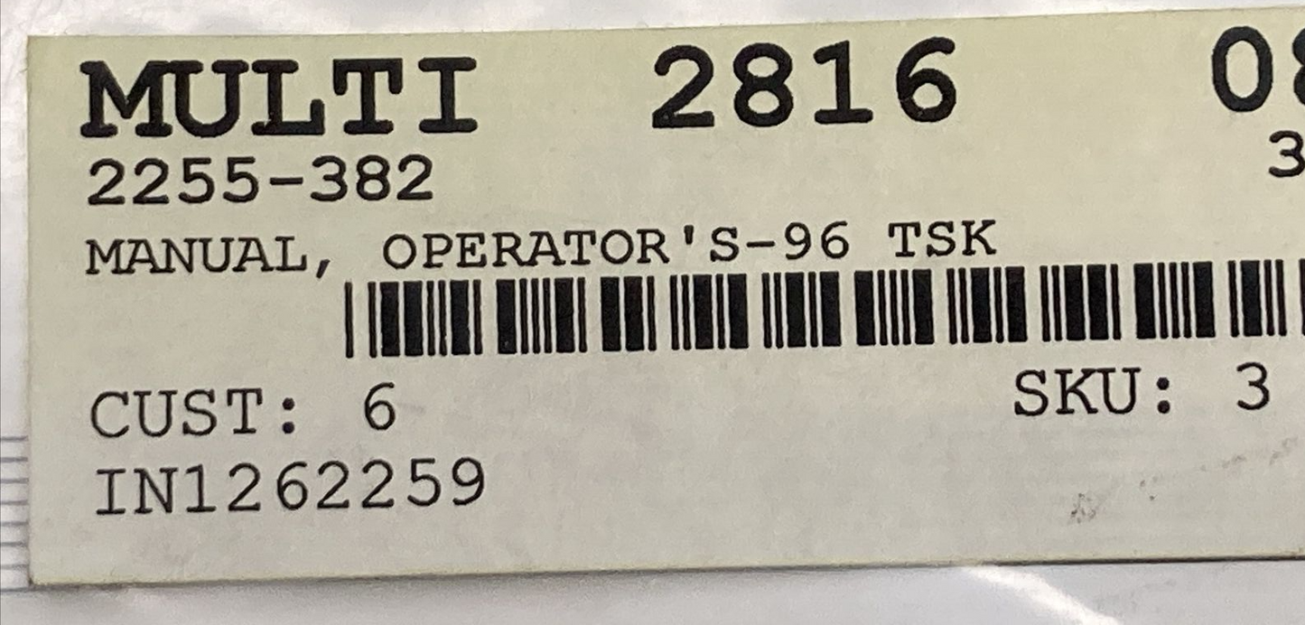 NEW GENUINE TIGERSHARK 2255-382 OPERATORS MANUAL 96 TSK