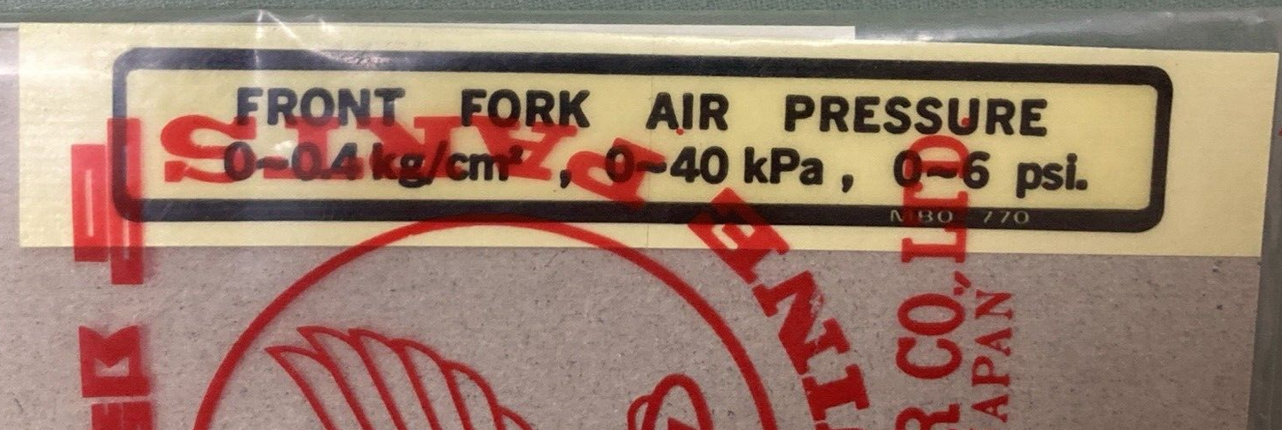 NEW GENUINE HONDA 87517-MB0-770ZA LABEL, FR. FORK CAUTION *NH1* (BLACK)