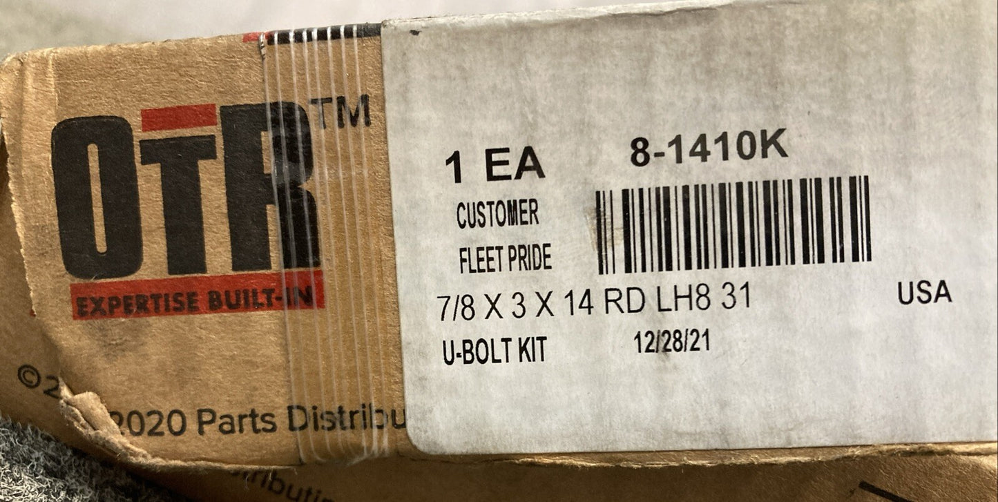 NEW GENUINE OTR 8-1410K Round U-Bolt, 7/8" Dia., 3" W x 14" L, Grade 8 Rod