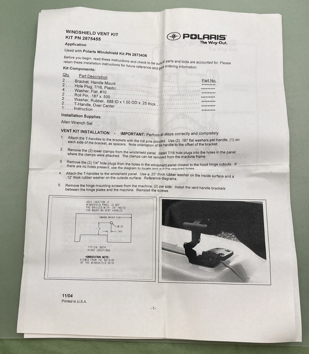 NEW GENUINE POLARIS 2875455 WINDSHIELD VENT KIT