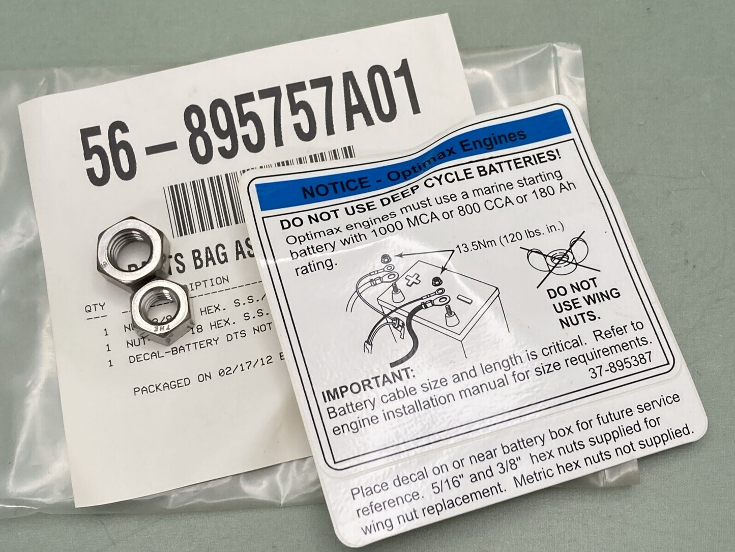 NEW REPLACES MERCURY QUICKSILVER 56-895757A01 PARTS BAG ASSEMBLY