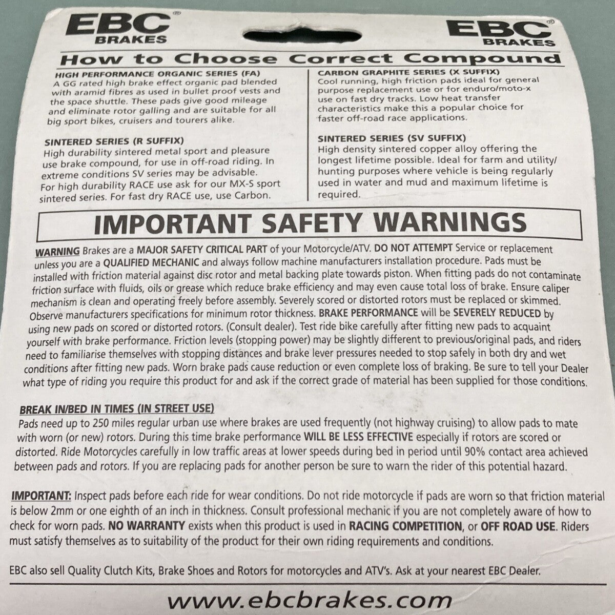 NEW GENUINE EBC BRAKES FA271X LONG LIFE SINTERED R BRAKE PADS FRONT/REAR