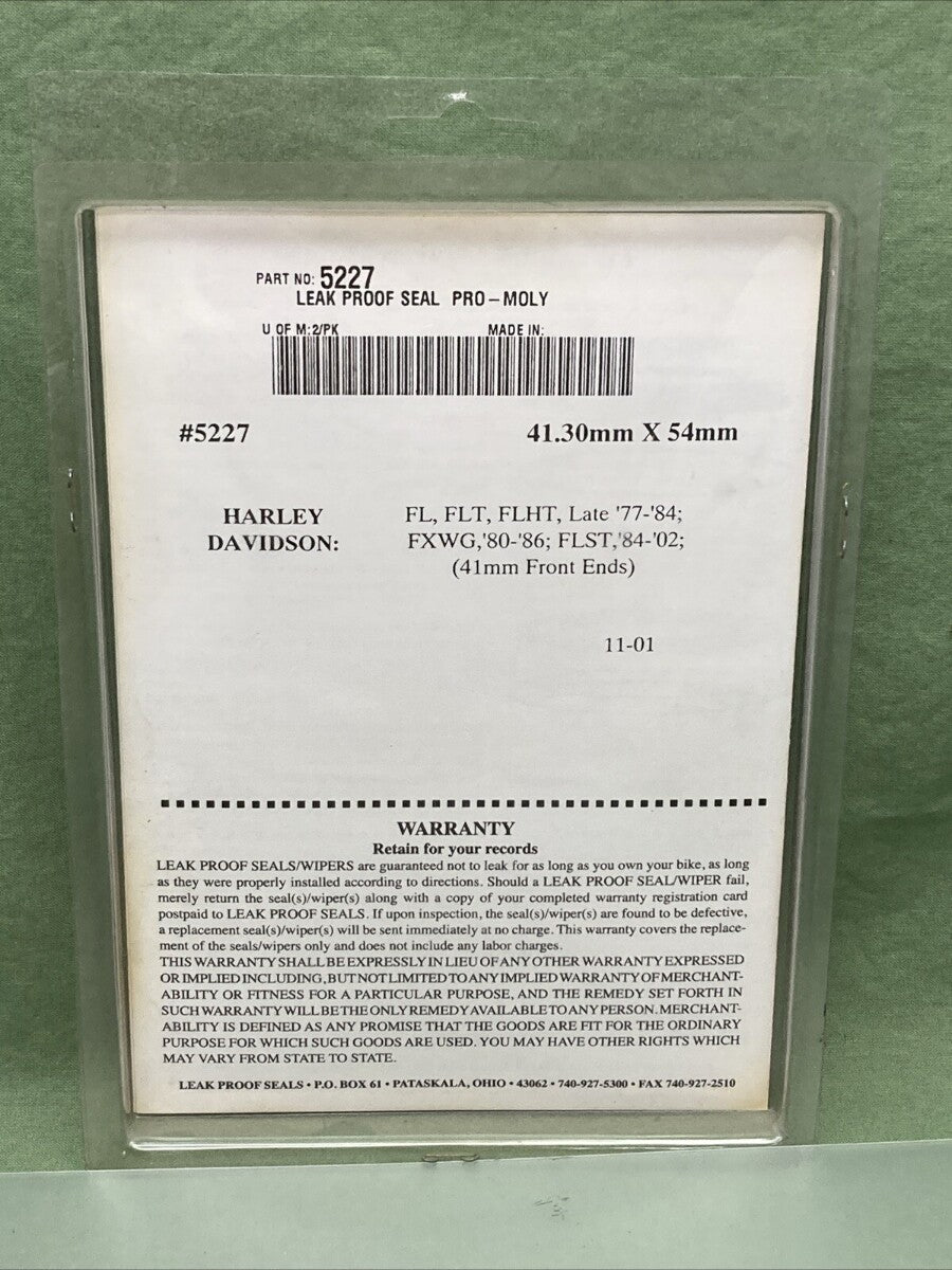 NEW PRO-MOLY 5227 FORK SEAL KIT 41.30MM X 54MM