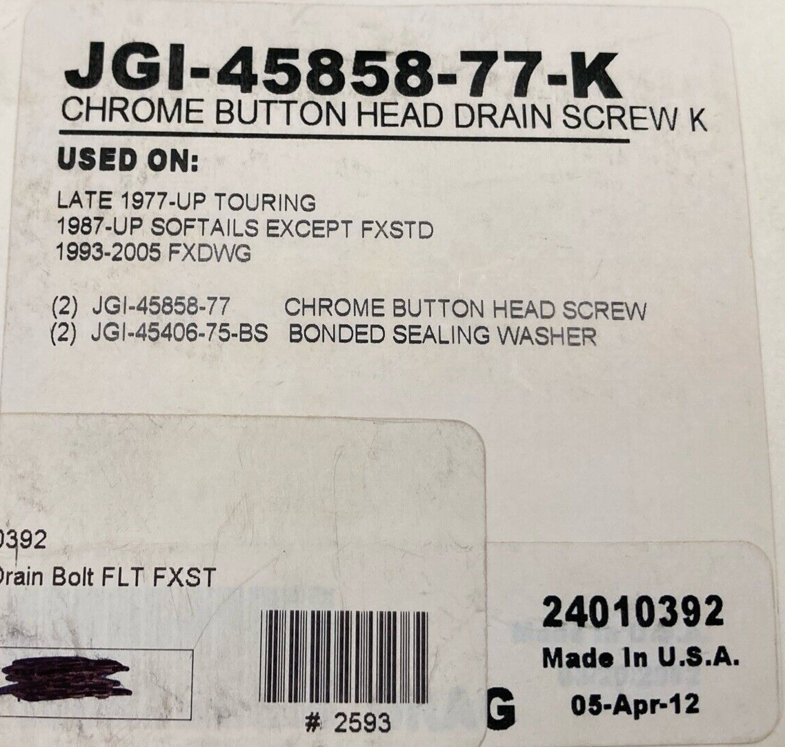NEW GENUINE JAMES GASKETS JGI-45858-77-K CHROME BUTTON HEAD DRAIN SCREW KIT