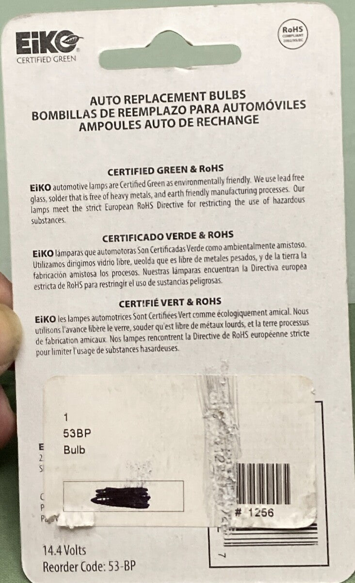 NEW GENUINE EIKO 53-BP G3-1/2 MINIATURE BAYONET BASE HALOGEN BULB, 14.4V/0.12 AM